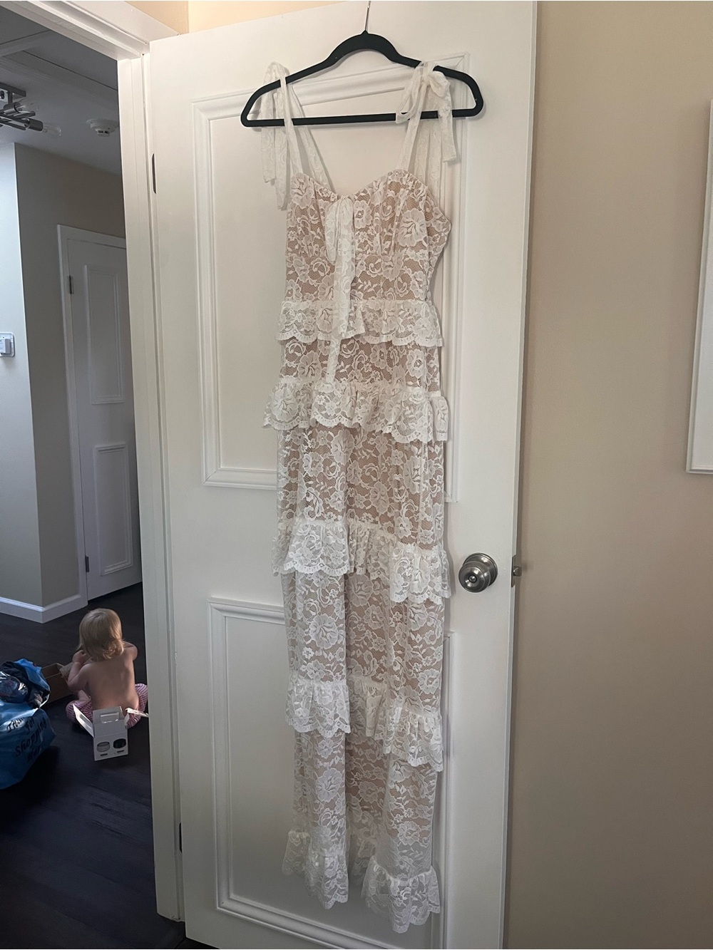 White Lace Tiered Maxi Dress
